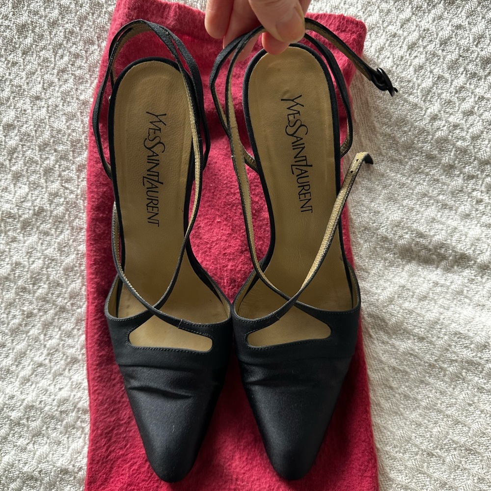 YSL black silk sling backs - Picture 3 of 3